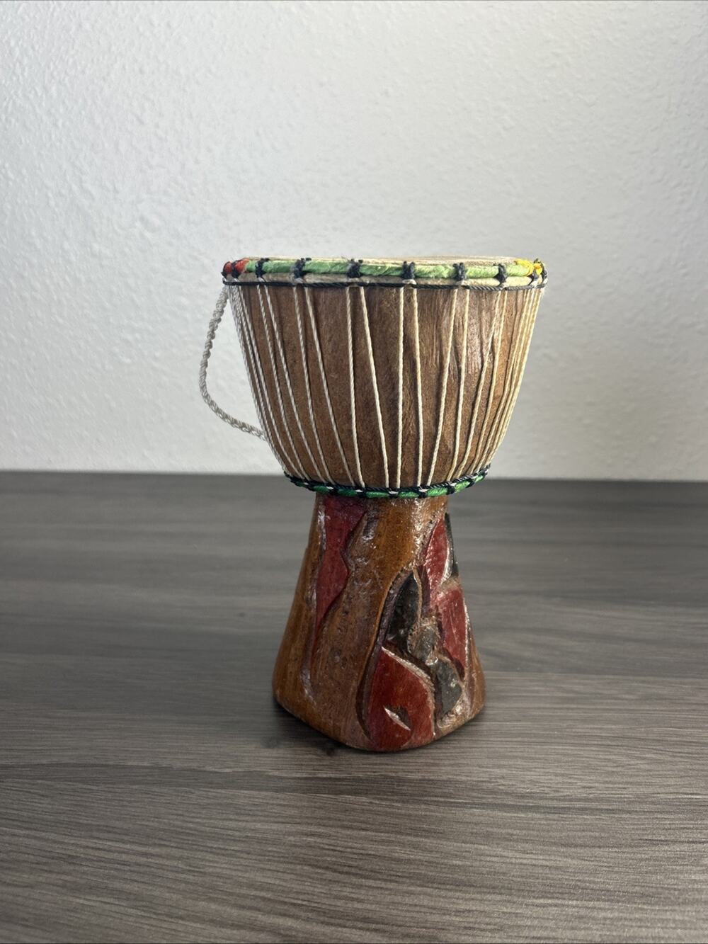 8” Mini Carved Wood Djembe Hand Drum 5” Hide Head Rope African Style Decor